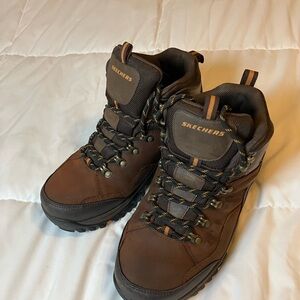 Skechers Waterproof Hiking Boots Brown Leather Size 8 Wide Trail Outdoor